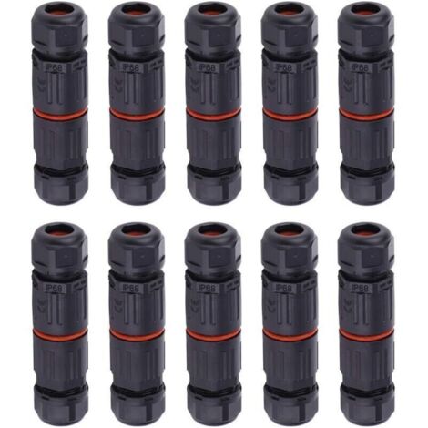 SABIR 10 PCS IP68 Etanche Connecteur de Câble Electrique, Femelle 3 Broches Connecteurs Etanches Prise de Courant Extérieure Raccord de Connecteur Fil Etanche..