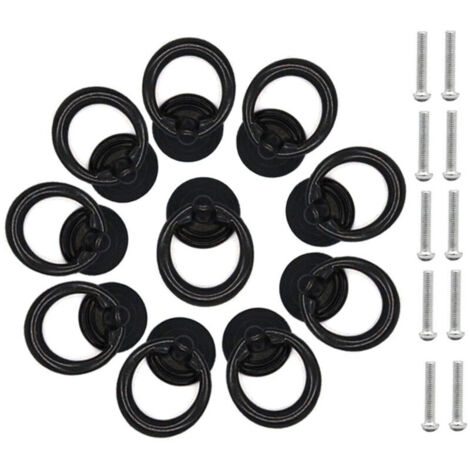SABIR 10 Pcs Noir Poignée d'Armoire Metal Bouton de Porte Tiroir Bague Poignée de Traction Classique Poignee de Meuble Rond Bouton de Meuble Poignées de Tirage avec Vis pour Armoire Placard Commode
