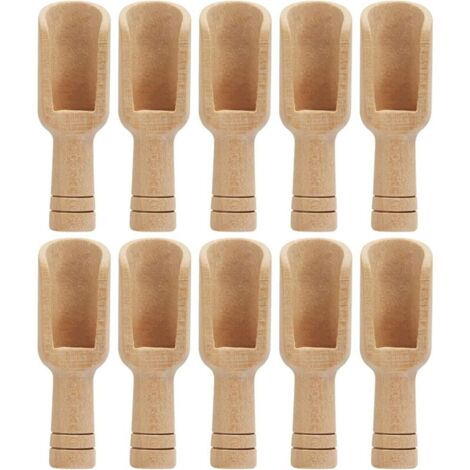 SABIR 10 PCS Petite Cuillère à Sel en Bois, Cuillère Pelles à Épices, Mini Cuillère en Bois Épices, Mini Cuillères à Sel de Bain, Bois Naturel, Non Toxique, pour Sel, Sucre, Café, Thé, Épices,