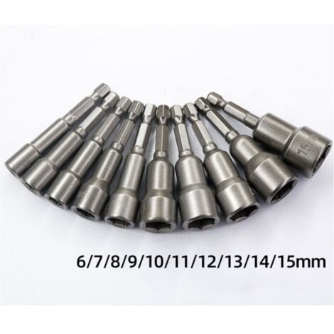 SABIR 10 Pièces Douille Magnétique Visseuse: Embout Aimanté pour Visseuse à Choc 6-15mm Adaptateur Embouts Douilles Hexagonale