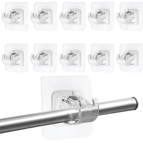 SABIR 10 Pièces Support Tringle Rideaux sans Percage, Supports de Tringle Auto-Adhésifs Transparent, Crochets Autocollants pour Tringle à Rideaux pour Cuisine Salle de Bain