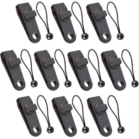 SABIR 10 Sets Clip de Bâche Multifonctions Pinces pour Tente Pince pour Bâche avec Cordon Élastique Noir pour Bâches Auvents Camping Caravane Couvertures
