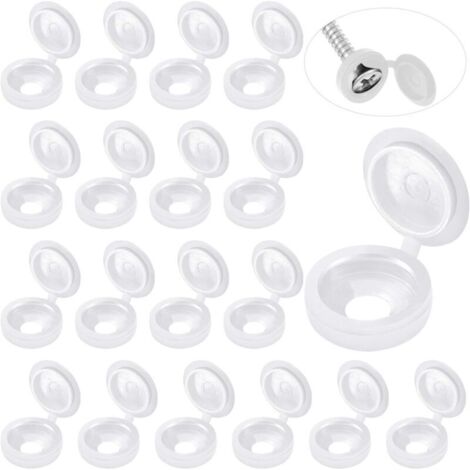 SABIR 100 Pièces Capuchons de Couvercle à Vis Articulés Bouchons à Vis en Plastique Couvercles à Bouton-Pression à Vis Repliable Couvercle à Pression Rondelle Flip Tops (Blanc)