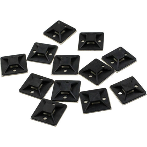 SABIR 100 Pièces Embases Adhesive pour Attache de Cable, 20mm x 20 mm, Noir, Serre-Câbles Auto Adhésif, Support de Serre Câble Plastique, Embase pour Collier de Serrage，