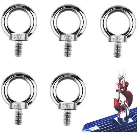 SABIR 100 Pièces M10 Vis à Anneau 304 Acier Inoxydable Levage Boulon à œIl Pour DIY(Argent)