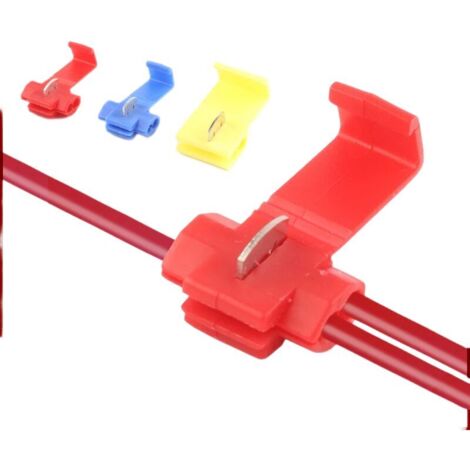SABIR 100Pcs Connecteur Dérivation Rapide de Haute Qualité, Scotch Verrouillage Connecteurs, Raccords Auto-Dénudants, Cosse Electrique Connecteur Rapide Kit –– 40Pcs Rouge, 40Pcs Bleu, 20Pcs Jaune