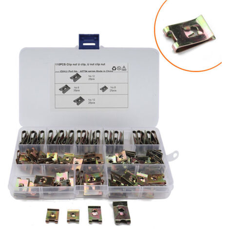 SABIR 110 Pièces Clips de Fixation de Voiture, MoreChioce U-Type Rivet Agrafe en Acier au Manganèse Rivet U-type Métal Fixation Vis Panneau Porte Retenue Rivet Pare-Choc Auto