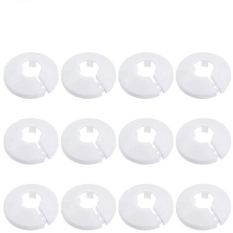 SABIR 12 Pcs Cache Tuyau, Cache Tuyau Plomberie Collier Radiateur, Manchon Radiateur pour Tuyau Rosace Ronde Blanche Diamètre de 15 mm (Blanc)