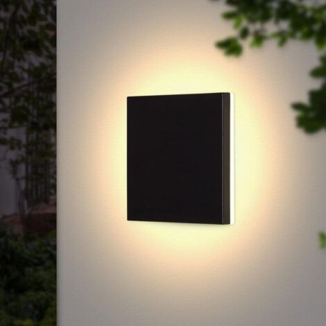SABIR 12W Applique Murale  LED Moderne Noire IP65 3000K Blanc chaud 15CM Forme Carré Lampe Murale  pour jardin terrasse garage [Classe énergétique A+]