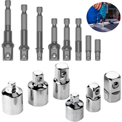 SABIR 14 Pcs Adaptateur Douille Visseuse Cle a Choc Cliquet 1/2" 3/8" 1/4", 8 Pcs Socket Adaptateurs Réducteurs + 6 Pcs Socket Extension Adaptateur Bit Set Pour Clés à Rochet/Clé Douille à Outils