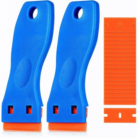 SABIR 2 Pcs Mini grattoir en plastique avec 20 lames Décapant d'adhésif pour autocollants de vitres et de voiture