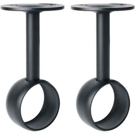 SABIR 2 Pcs Support de Tringle à Rideaux Support Tringle Penderie avec Vis Support de Plafond pour Rideau et Armoire, Noir Mat en Acier Inoxydable, Diamètre 32 mm