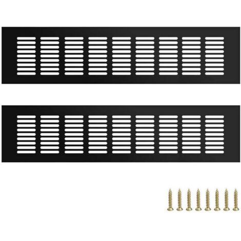 SABIR 2 pièces Noir Alliage D'aluminium Grille D’aération 80 x 400 mm Grille de Ventilation Murale Anti-insectes Rectangulaire Grille Perforée Rectangulaire Aluminium