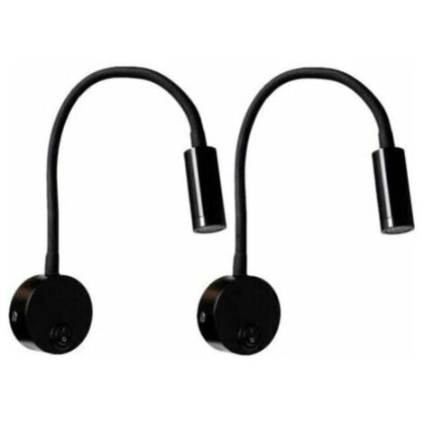 SABIR 2 Pièces Noire Lampe de lecture Murale 3W, Flexible Cou Réglable Applique Lampe de Bureau en Aluminium, Lampe de Chevet avec Interrupteur LED Soins des Yeux