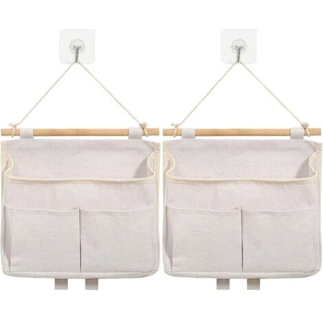 SABIR 2 Pièces Sac de Rangement Suspendu, Organisateur Mural avec Poche et Crochets, Pliable pour Chambre, Salle de Bain, Bureau, Cuisine (Beige)