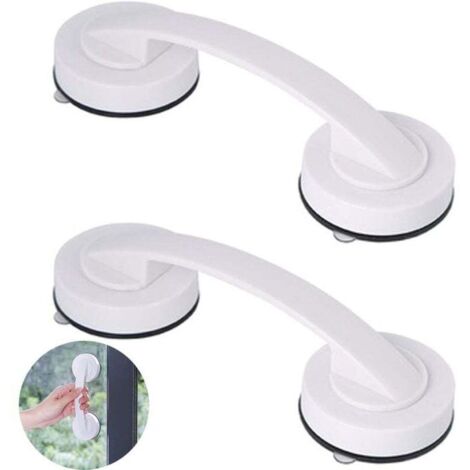 SABIR 2 Pièces Ventouse Super Forte Poignée, Poignée de Porte à Ventouse Portable, Grandes Poignées de Porte et de Fenêtre en Verre, Adapté pour la Salle de Bain et l'Armoire, Blanc