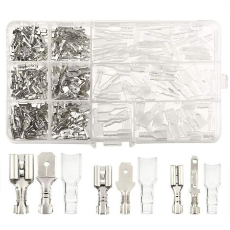 SABIR 270 pcs Cosse electriques,Connecteur de fil T-Connector, mâle femelle Spade Connecteurs de fils Crimp terminal Block avec isolant Sleeve 2,8 mm 4,8 mm 6,3 mm