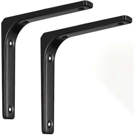 SABIR 2PCS Équerre Étagère, Équerre Murale Charge Lourde, Équerre Étagère Murale en forme de L, 150x125mm, Équerre de Fixation pour Étagère, Support Etagere Murale Noir avec Vis..
