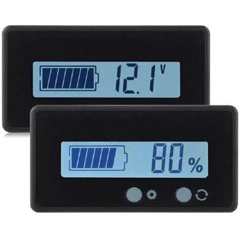 SABIR 2PCS Jauge de Moniteur de capacité de Batterie LCD,Indicateur d'état de la Batterie au Plomb 12V / 24V / 36V / 48V,Testeur de Batterie au Lithium rétro-éclairage Vert pour Batterie de véhicule