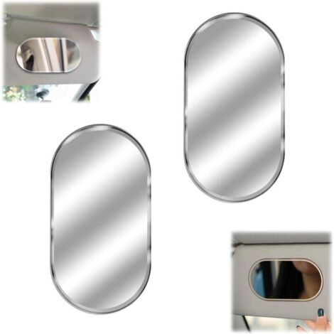 SABIR 2PCS Miroir de Maquillage de Voiture Ovale, Miroir de Voiture Miroir de Courtoisie de Pare-Soleil Miroir Pare Soleil de Voiture Miroir de Courtoisie en Acier Inoxydable pour Voiture, 15x8cm