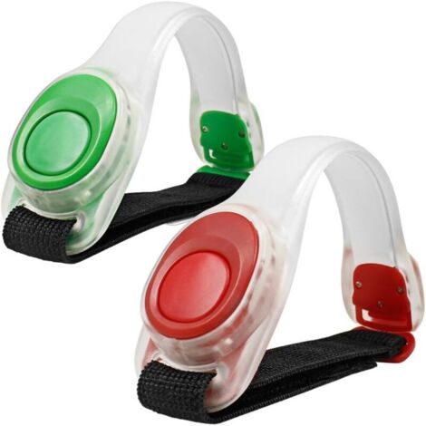 SABIR 2pcs/pack Bras léger lumineux LED, Silicone réfléchissant Running Gear, Bracelet LED Glow dans le Dark - bande de slap de sécurité pour le vélo Runing, jogging haute visibilité. (Vert et rouge)