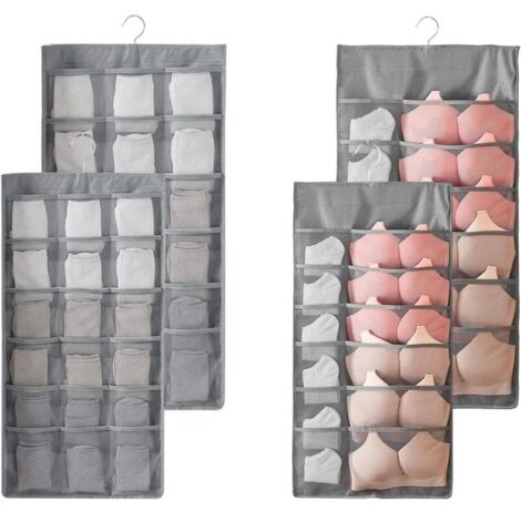 SABIR 2PCS Rangement à Suspendre Sac Organisateur de sous-vêtements pour Armoire Double-Face Penderie Placard Cintre étagères pour Les Soutiens-Gorge, sous-Vêtements, Cravates, Chaussettes, 30 Poches,