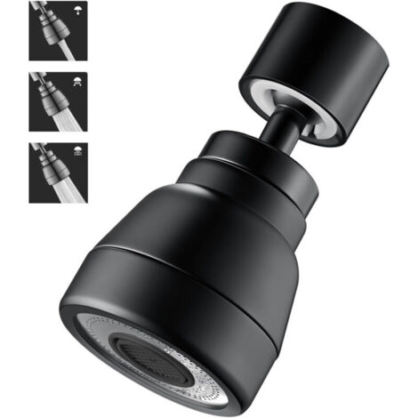 SABIR 3 Modes Robinet de Rallonge Pivotant à 360°, Aérateurs pour Robinet Pivotant, Tête Douchette Evier Cuisine, Adaptateur de Robinet d'Extension, Corps en Laiton (Noir)