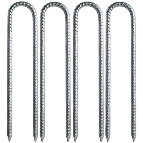 SABIR 30 cm - Piquets d'armature en acier galvanisé - Piquets d'ancrage en U - Piquets d'ancrage pour tentes, tonnelles, châteaux, tentes, trampolines, trampolines, filets de football, etc 4 pièces