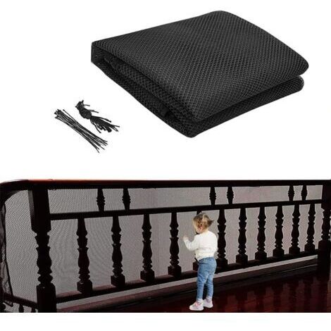 SABIR 300x79cm Filet de sécurité enfant pour escaliers-noir,Filet de protection pour balcons,Filet anti-chute pour chats