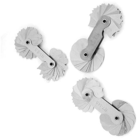 SABIR 3pcs Jauges de Rayon Outil de Mesure Convexe Concave Jauge de Filet de Rayon en Acier Inoxydable, Plage de Mesure R1-6.5 / R7-14.5 / R15-25