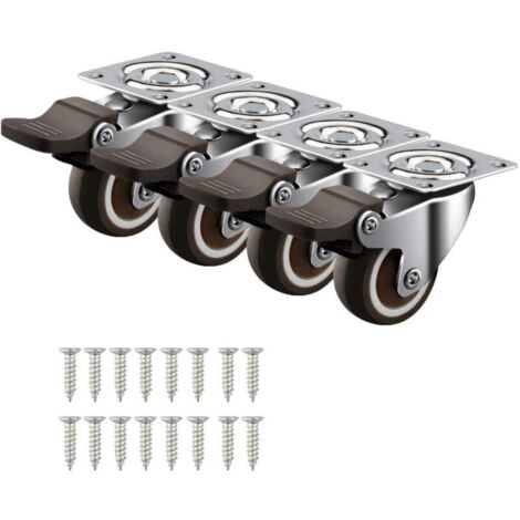 SABIR 4 Petites Roulettes Pivotantes 32mm/1.25" Roulettes pour Meubles Avec Frein Plaques 50KG Roues Caoutchouc Chariot etabli Meubles Industrielles Transport