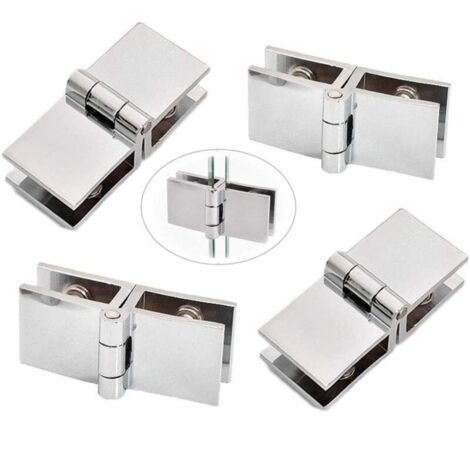 SABIR 4 pièces Clip de porte verre charnière, Charnière de porte en verre en acier inoxydable, Charnière pliante en verre, Charnière De Serrage De Porte, Charnière pour Porte en Verre de Meuble de Cui
