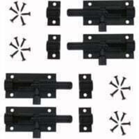 SABIR 4 Pièces Verrou Targette de Porte, Loquet de Porte à Boulon Loquet Coulissant En Alliage D'aluminium Noir Loquet et Targette Avec Vis, pour Portail de Jardin, Cabanon, Fenêtres, Pièces I