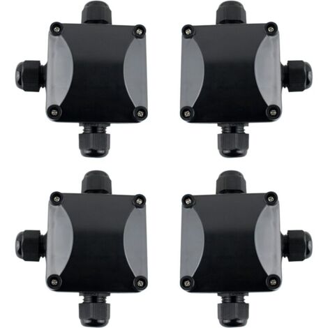 SABIR 4 x Boîte de jonction étanche IP68 Boîtier de Raccordement 3 Câbles Extérieurs Noir