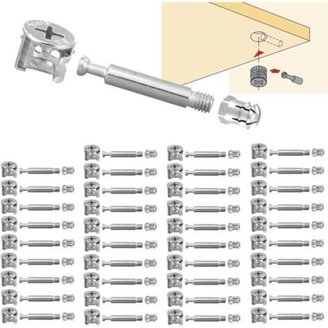 SABIR 40 Set Raccord de Came Ø15mm Connexion de Panneaux D'armoires de Meubles M6X40mm Connecteur D'armoire à Raccords Excentriques pour Meuble Table Armoires