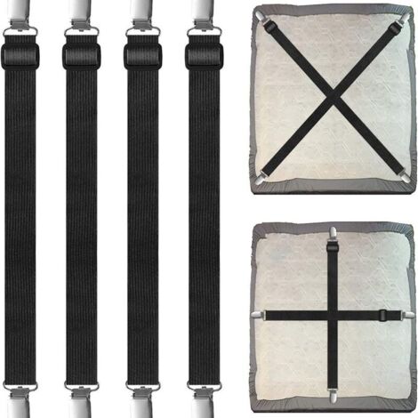 SABIR 4Pcs (30cm à 120cm) Tendeur Drap Housse Lit Drap Réglable,Tendeurs de Maintien,Convient à Tous Lits et Matelas,Noir