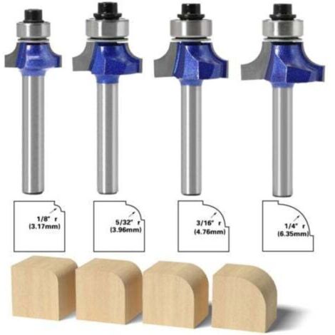 SABIR 4PCS Fraise à Arrondir à Bois Carbure Routeur Fraise à arrondir Carbure Queue 6mm Fraises Rondes Routeur Bits Bois Outils Carpenter