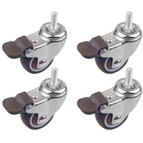 SABIR 4Pcs Roulettes Pivotantes avec Frein 32MM, Roulettes de Filetées M6x15MM, Roulettes pour Meubles, Charge 64KG, Roulette en TPE Caoutchouc pour Petits Equipements,