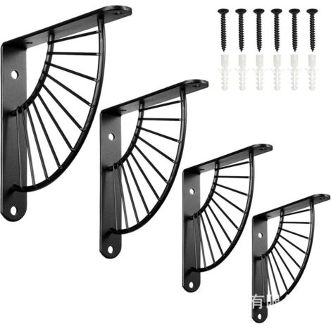 SABIR 4PCS Support d'étagère Murale Noire 150×150MM Robuste Equerre Metal Etagere Support Etagere Mural Fixation pour Etagere Murale