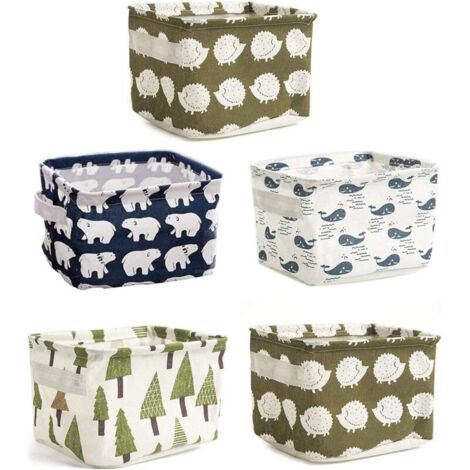SABIR 5 PCS Mini Paniers de Rangement, panier rangement bébé en Tissu Petite Boite de Rangement Pliable Organisateur pour Jouets, Jouets, Maquillage, Petits Objets,Livres,Organisation De Bureau