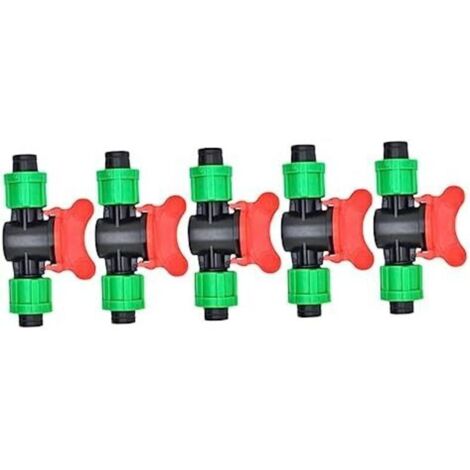 SABIR 5 Pièces Valve Verte 16mm Tuyau d'arrosage Raccord cannelé 1/2 soupapes durite Lien Goutte à Goutte Valve Droite à Double Bouton Extérieur goutteur Vanne Droite Changer Accessoires