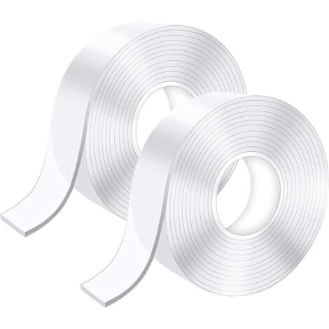 SABIR 5M Ruban Adhésif Double Face Extra Fort, Transparent Lavable Fin Nano Tape, , 2pcs(1MM3CM5M)