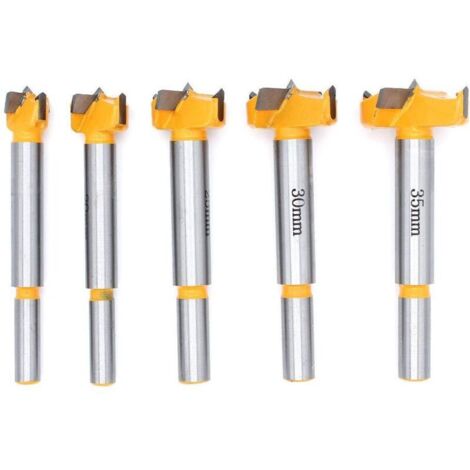 SABIR 5Pcs Mèches Bois Aiguisé, 15mm, 20mm, 25mm, 30mm, 35mm L'installation de Portes Sphériques Bois, Tiroirs, Drill Bits pour Faire des Trous Propres à Fond Plat Dans le Bois