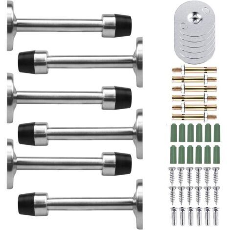SABIR 6 Pcs Butées de Porte, Butoir Porte en INOX, Stop Porte Avec Vis et Colles de Pare Chocs, Butoirs de Porte Protection de Portes et Murs (Longue:95mm)