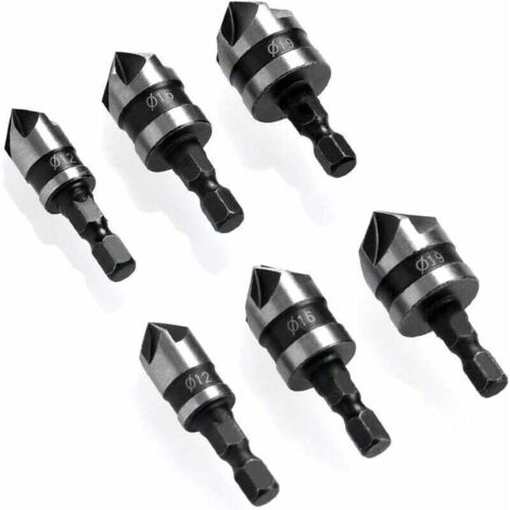 SABIR 6 Pcs Chanfrein à manche hexagonal，Fraise à Fraiser à 90 °, Ø 6-19 Mm Fraise à Fraiser pour MéTal, Bois