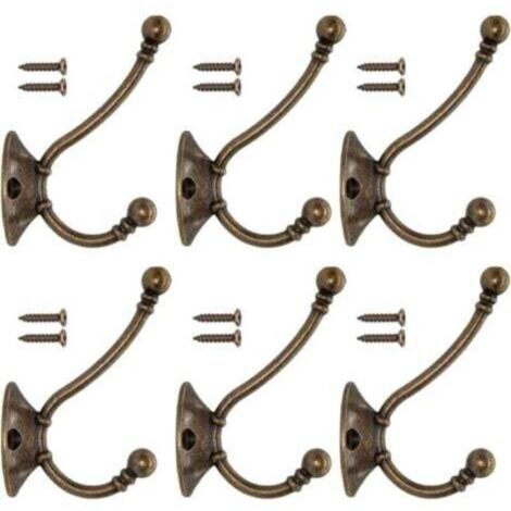 SABIR 6 PCS Patère Porte Manteau Murale Vintage Crochet Métal De Porte Chapeau Crochet Rétro pour Porte-Manteau Salle de Bain Cuisine Fonte De Fer Laiton Bronze Design (Contient des Vis)