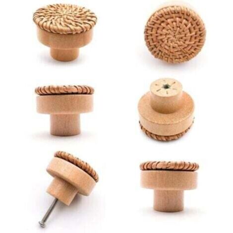 SABIR 6 pièces Poignée meuble bois Poignée tiroir en bois Boutons de meuble -convient pour armoires de cuisine, poignées de porte, tiroirs et salon 40 x 30 mm