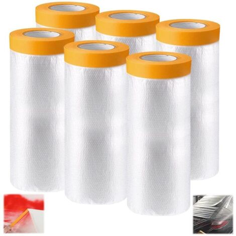 SABIR 6 Rouleaux Papier de Masquage Peinture, 110cm20M Bache de Protection Peinture Transparente, Masker avec Ruban de Adhésifs Masquage Peinture, pour Meuble de Protection (110cm×20m)