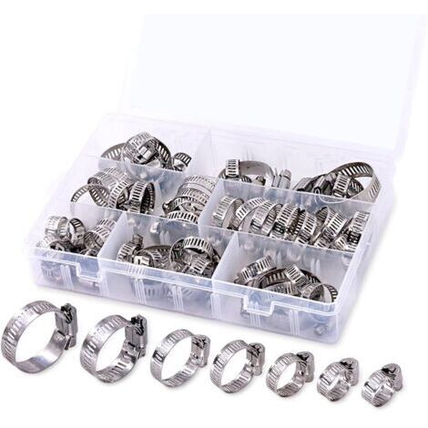 SABIR 60 réglables 8mm - 38mm gamme en acier inoxydable vis sans fin clips de tuyaux combo Kit, 7 tailles, clips de tuyaux de carburant pour tuyaux, tuyaux, conduites de carburant, automobile et appli