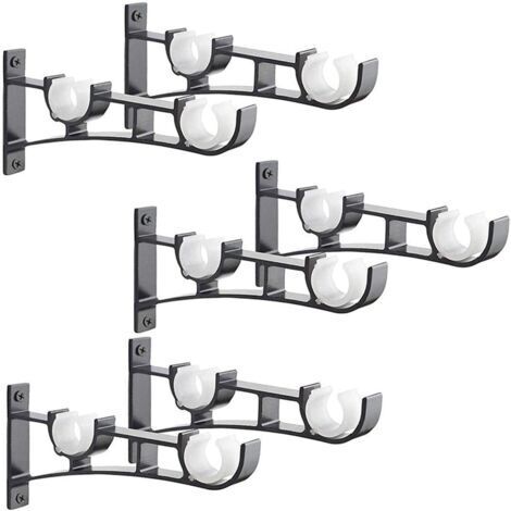 SABIR 6Pièces Tringle à Rideau en métal Robuste, Support de Tringle à Rideaux, Double Tringle à Rideau Pole Holder, Support Rideau, Support de Tringle à Rideau en Aluminium, Support de Tringle à Ridea